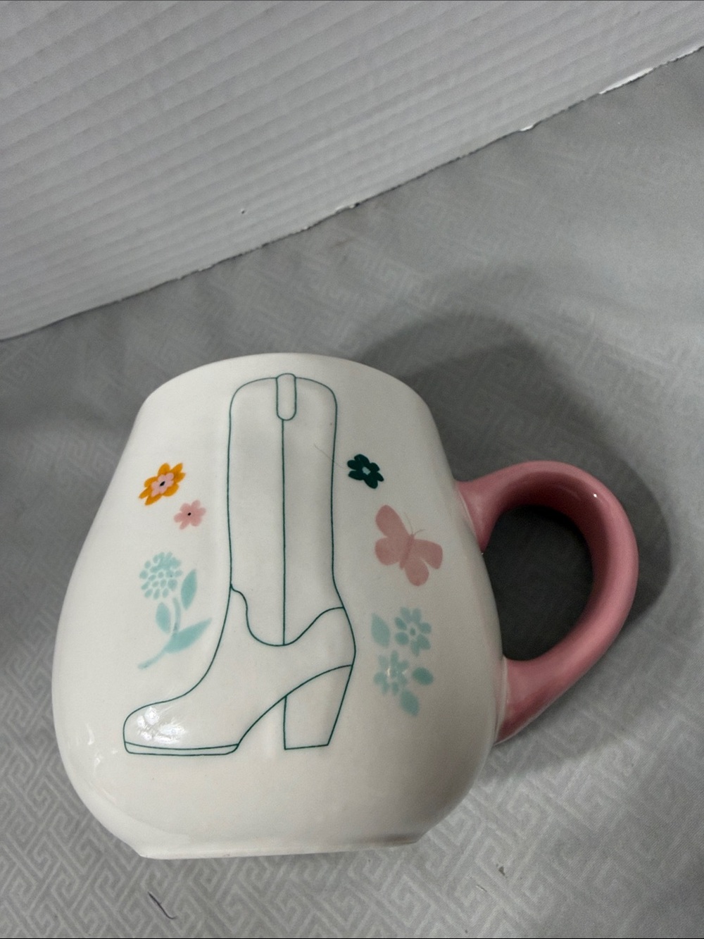 Dolly Parton Floral Cowboy Boot Ceramic Mug with Pink Handle